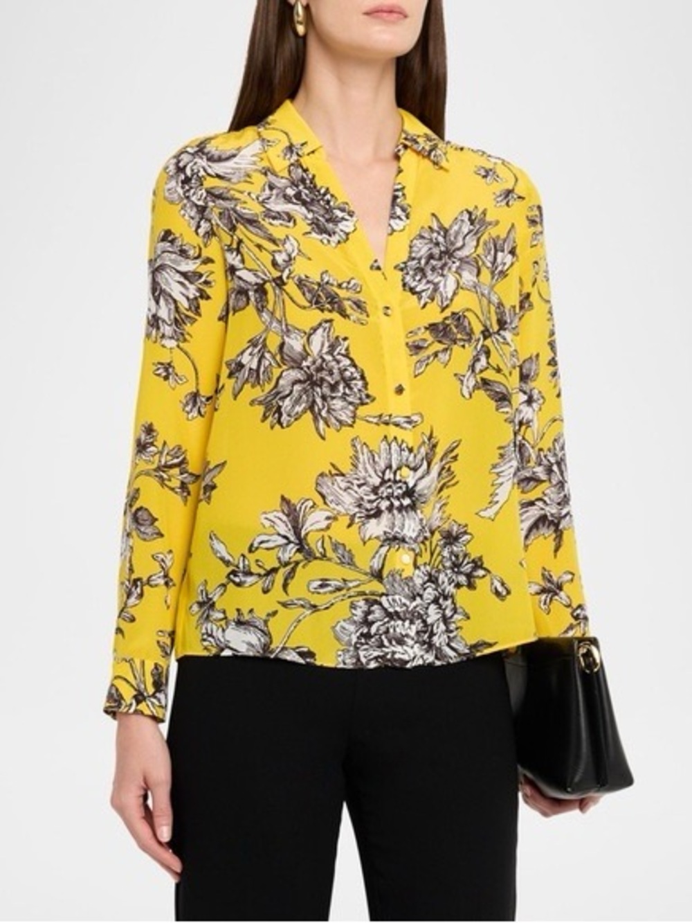 NWT Alice + Olivia Eloise Blooming Wild Golden Button-Front Silk Blouse